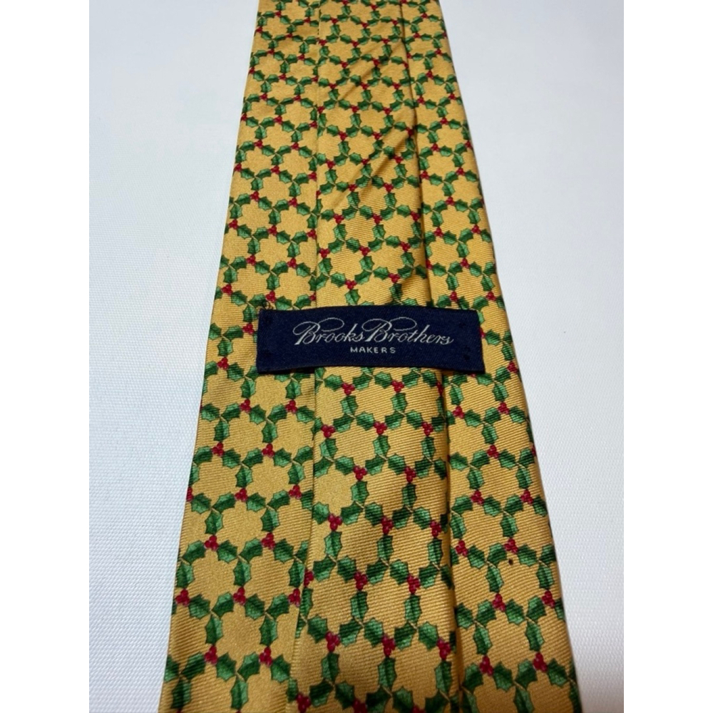 Brooks Brothers Makers Silk Tie Gold Green Geometric Lattice USA Prep - Picture 5 of 6